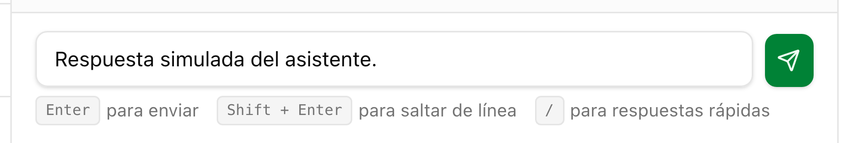 El campo de escribir del chat con el borrador del asistente ya cargado, listo para enviar