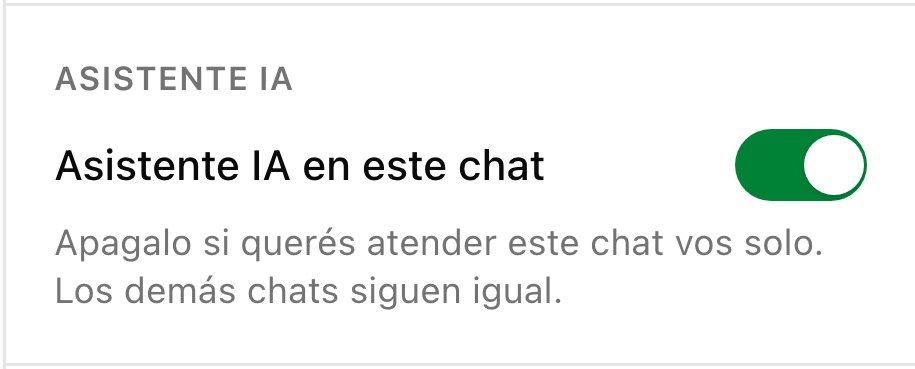 El interruptor «Asistente IA en este chat» en el panel derecho de la conversación