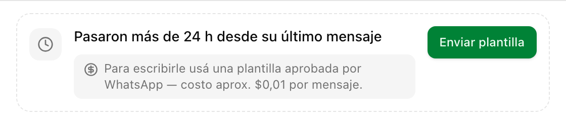 El aviso «Pasaron más de 24 h desde su último mensaje» en lugar del campo para escribir